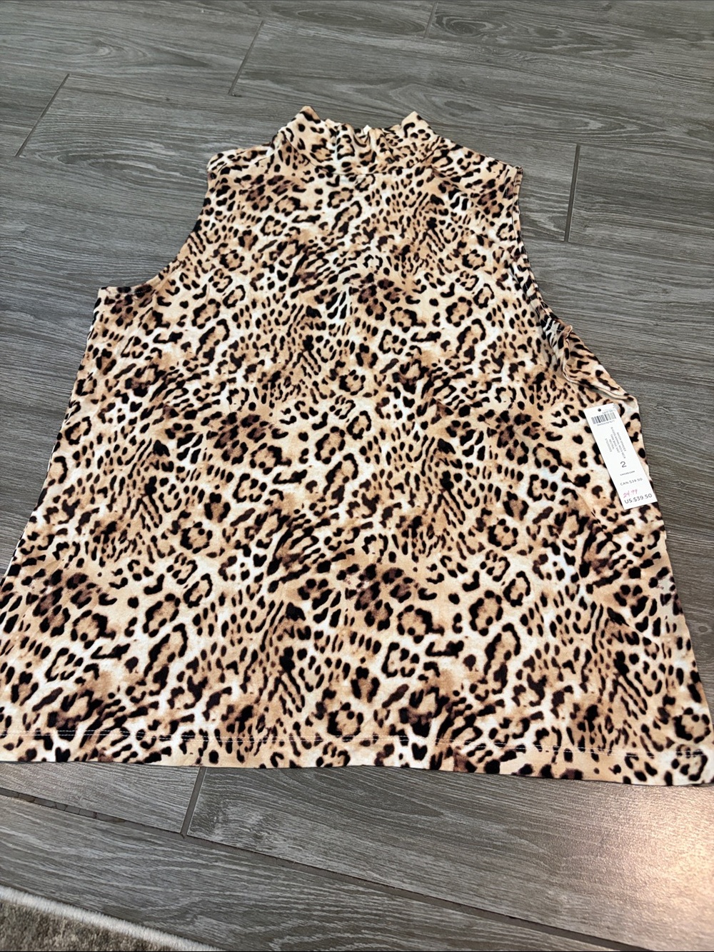 Chico’s Leopard Print Sleeveless Mock Neck Top in Tan, Cream, Black - Picture 1 of 8